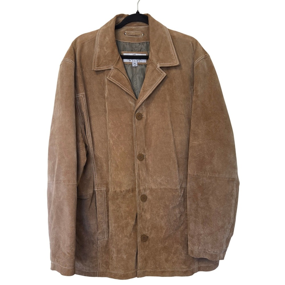 Wilsons Leather M. Julian Mens XL Tan Brown Suede Leather Button Car Coat Jacket